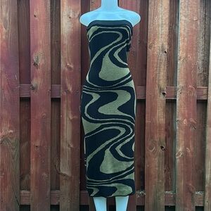 Love 83 Black and Tan Strapless Swirl Bodycon Dress Size L